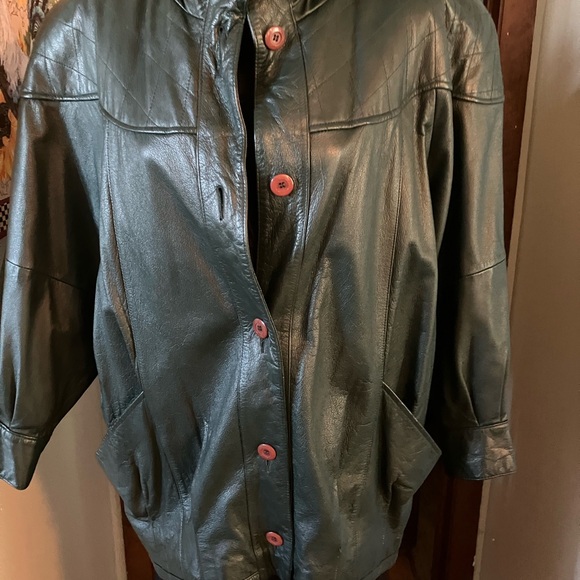 Jessica Ash New York Dark Green Dolman Sleeve Leather Jacket Size Small - Picture 11 of 11